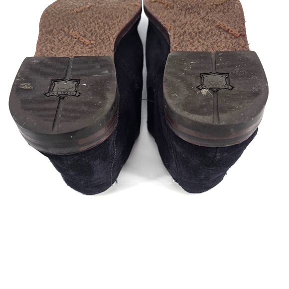 Trask Allison Italian Navy Blue Suede Chelsea Bootie Stacked Heel Vibram Sole 9 - Picture 13 of 13